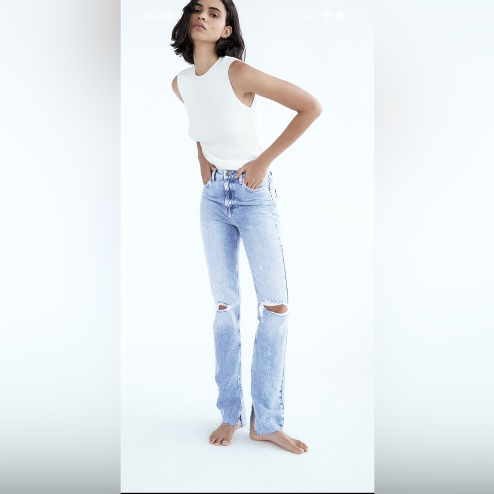 Flared Ripped Slim Fit Jeans Mid-Blue
